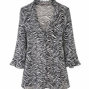 Victoria’s Secret Sheer Zebra Print Robe Cover-Up L Button Front Black White